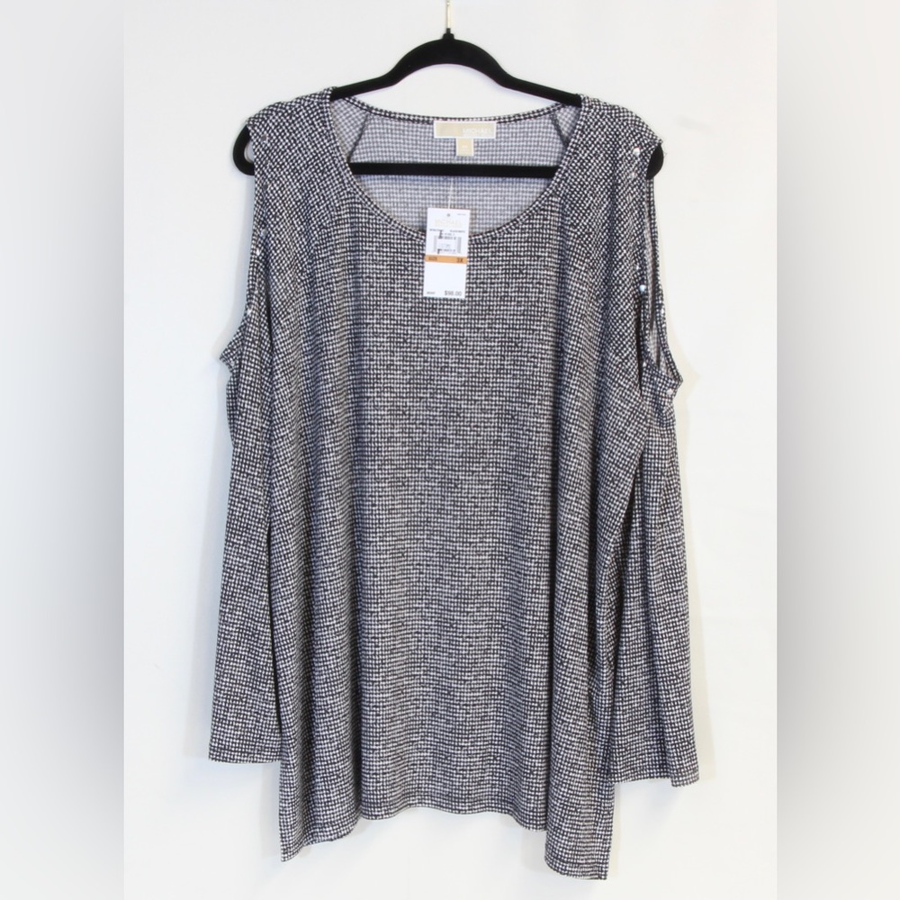 MICHAEL Michael Kors Black & White Long Sleeve Cold Shoulder Blouse Size 3X